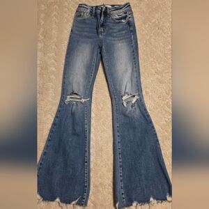 Girls KanCan Light Blue Ripped Flare Jeans